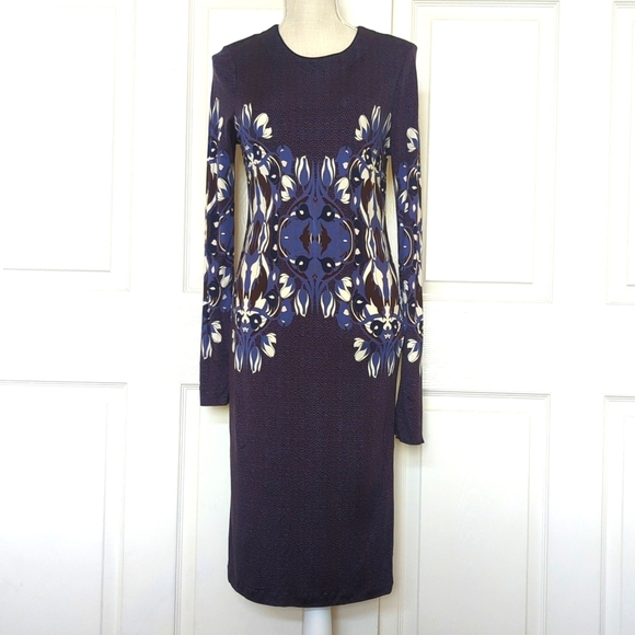 Tory Burch Flavia Blue Multicolored Long Sleeve Silk Dress - Picture 5 of 12